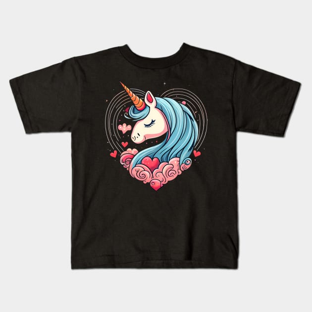 Valentines Unicorn Love Kids T-Shirt by pako-valor